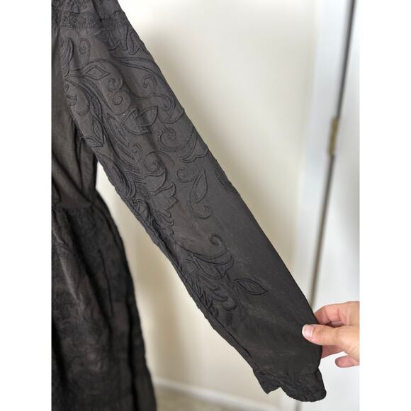 Johnny Was Embroidered Eyelet Midi Dress Size S Black Long Sleeve Ruffle NWOT - Picture 7 of 7
